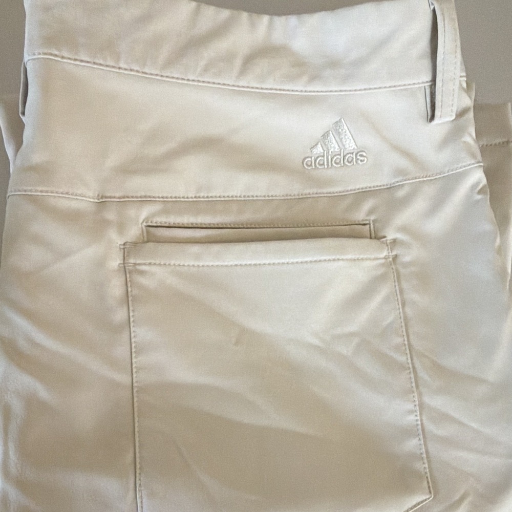 adidas Men's 36 White Polyester Microfiber Regular Fit Straight Flat Front Pants